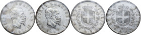 Vittorio Emanuele II (1861-1878). Lotto di due monete da 2 lire 1863 Napoli e Torino. Pag. 506, 507; MIR (Savoia) 1083c, 1083d. AG. 27.00 mm. Entrambe...
