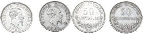 Vittorio Emanuele II (1861-1878). Lotto di due (2) monete da 50 centesimi (valore) 1863 Milano 1867 Milano. Pag. 527 e 531; MIR (Savoia) 1088a e 1088e...
