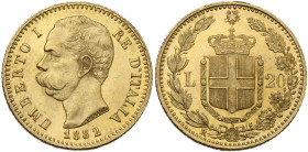 Umberto I (1878-1900). 20 lire 1882. Pag. 658; MIR (Savoia) 1098e. AU. 21.00 mm. SPL+.