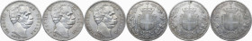 Umberto I (1878-1900). Lotto di tre (3) monete da 5 lire 1879. Pag. 590; MIR (Savoia) 1100a. AG. 37.00 mm.