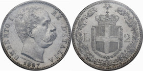 Umberto I (1878-1900). 2 lire 1897. Pag. 598; MIR (Savoia) 1102b. AG. 30.00 mm. NC. Perizia Aurora (SPL-FDC). SPL.