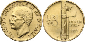 Vittorio Emanuele III (1900-1943). 20 lire 1923. Pag. 670; MIR (Savoia) 1127a. AU. 6.45 g. 21.00 mm. Colpetto al ciglio. Leggermente lucidato. Bel BB.