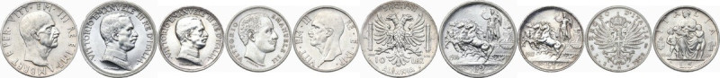 Lotto di cinque (5) monete: Vittorio Emanuele III 10 lek 1939 (Albania), 5 lire ...