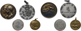 Lotto di tre (3) medaglie: medaglia 1843 Accademia di Agricoltura in Torino (AG dorato), medaglia 1938 per il matrimonio di Eugenio di Savoia e Lucia ...