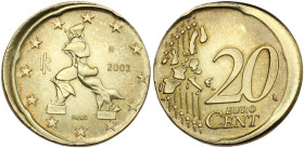 20 centesimi 2002 errore di conio (slittamento di conio). Nordic gold. 5.75 g. 23.00 mm. R. qFDC.