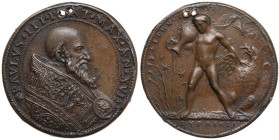 Paolo III (1534-1549), Alessandro Farnese. Medaglia A. XIV. D/ PAVLVS III PONT MAX AN XVI. Busto a destra a capo scoperto con piviale. R/ L'allegoria ...