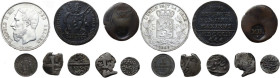 Miscellaneous. Lot of eight (8) coins from the world: India, Spain, Germany, Italy and Belgium. AR, AE.