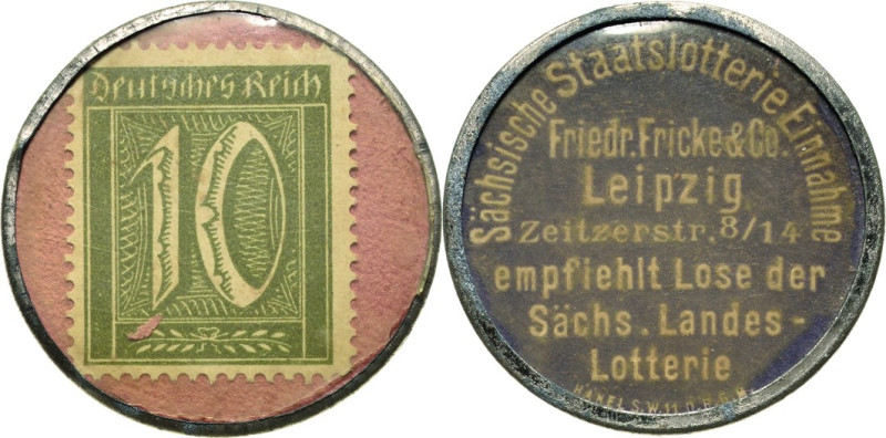 Briefmarkenkapselgeld
Leipzig 10 Pfennig Ziffermarke o.J. Friedr. Fricke & Co.,...