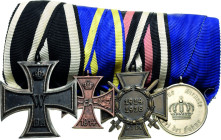 Ordensspangen
Spange mit 4 Auszeichnungen Preußen- Eiserne Kreuz 1914, 2. Klasse. Braunschweig- Kriegsverdienstkreuz 2. Klasse am Band für Kämpfer. V...