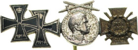 Miniaturen, Miniaturketten und Miniaturspangen
Miniaturnadel mit 4 Auszeichnungen Preußen - Eisernes Kreuz 1914 1. und 2. Klasse. Sächsische Herzogtü...