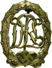 Orden des Dritten Reiches
Reichssportabzeichen Verliehen 1935/1944. Bronze getönt, 47,0 x 38,0 mm, 17,92 g. Dazu Urkundenheft für Männer vom 21. 2. 1...