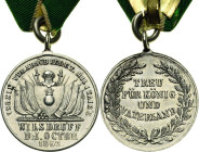 Auszeichnungen deutscher Kriegervereine
Sachsen Abzeichen Silberne Medaille "TREU FÜR KÖNIG UND VATERLAND" 1863, am Band, des Militärvereins Wilsdruf...
