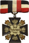 Militärvereine
Patriotisches Kreuz "Dem Vaterland treu" Am Band. Buntmetall, vergoldet, versilbert, 42,5 x 39 mm, 14,47 g Nimmergut ADK 1384 Sehr sch...