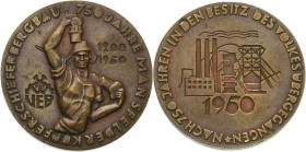 Ausbeute, Bergbau, Hüttenwesen
 Bronzemedaille 1950. VEB Kupferschieferabbau. Hüftbild eines Bergarbeiters / Industriesymbol. 36 mm, 22,55 g Müseler ...