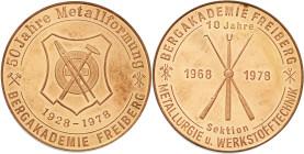 Ausbeute, Bergbau, Hüttenwesen
 Kupfermedaille 1978. 50 Jahre Metallformung. Emblem / Gießgeräte. 60 mm, 72,85 g Müseler - Stempelglanz