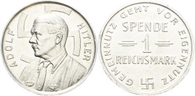 Drittes Reich
 Aluminiumjeton o.J. Spendenmarke zu 1 Reichsmark. Brustbild Hitlers vor Hakenkreuz / 3 Zeilen Schrift. 32,3 mm, 4,97 g Colbert/Hyder -...