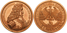 Proben
 Probeprägung 1955 G Vorlagestück aus bronziertem Messing zur 5 DM-Münze 1955 auf den 300. Todestag von Ludwig Wilhelm Markgraf von Baden. Gef...
