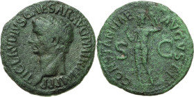 Kaiserzeit
Claudius 41-54 As 41/50, Rom Kopf nach links, TI CLAVDIVS CAESAR AVG PM TRP IMP PP / Constantia steht nach links, CONSTANTIAE AVGVSTI, SC ...