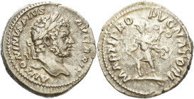 Kaiserzeit
Caracalla 198-217 Denar 210/213, Rom Belorbeerter Kopf nach rechts, ANTONINVS PIVS AVG BRIT / Mars nach links laufend mit Speer und Trophä...