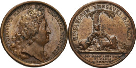 Frankreich
Ludwig XIV. 1643-1715 Bronzemedaille 1697 (Mauger) Einnahme von Cartagena. Kopf nach rechts / Stadtgöttin lehnt an Palme, neben ihr umgefa...