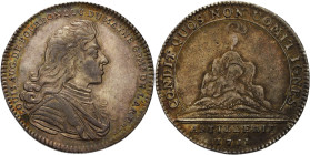 Frankreich-Medaillen und Marken
 Silberjeton 1711. Artillerie. Brustbild Louis Auguste de Bourbon Duc du Mayne nach rechts / Rauchender Vulkan, CONDI...