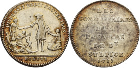 Frankreich-Medaillen und Marken
 Silberjeton 1713. Armenhaus St. Sulpice. Armenspeisung, DISPERSIT DEDIT PAUPERIBUS (= Er hat es verschwendet, er gab...