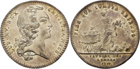 Frankreich-Medaillen und Marken
 Silberjeton 1717 JCR Rentenzahler. Kopf Ludwigs XV. nach rechts / Moneta sitzt an Wechseltisch mit Münztürmen vor si...