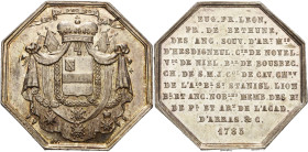 Frankreich-Medaillen und Marken
 Achteckiger Silberjeton 1785. Französisch-Flandern. Eugène de Bethune. Wappen / 11 Zeilen Schrift. Mit Randpunze: (H...