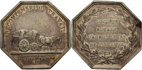 Frankreich-Medaillen und Marken
 Achteckiger Silberjeton 1820 (Puymaurin) Landwirtschaftsgesellschaft von Toulouse. Heuwagen / 5 Zeilen Schrift im Lo...