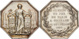 Frankreich-Medaillen und Marken
 Achteckiger Silberjeton 1838 (Bovy) Eisenbahnstrecke Paris-Orléans. Industria steht in Mitten der beiden Lokomotiven...