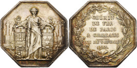 Frankreich-Medaillen und Marken
 Achteckiger Silberjeton 1838 (Bovy) Eisenbahnstrecke Paris-Orléans. Industria steht in Mitten der beiden Lokomitiven...
