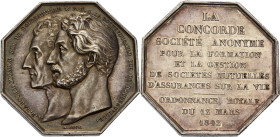 Frankreich-Medaillen und Marken
 Achteckiger Silberjeton 1842 (Bovy) Versicherungsgesellschaft La Concorde. Die beiden Köpfe der de la Rochefoucauld,...
