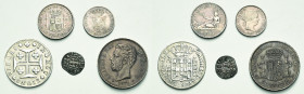 Spanien und Portugal
Lot-5 Stück Spanien-5 Pesetas 1871. 2 Pesetas 1870. 40 Centimos 1864. Portugal-Dinheiro Ferdinando I. (1367-1383). 400 Reis 1813...