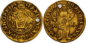 Habsburg
Ferdinand I. 1521-1564 Dukat 1552, KB-Kremnitz Huszar 895 Friedberg 48 Markl 1266 GOLD. 3.49 g. Gelocht, sehr schön+