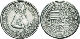 Habsburg
Erzherzog Ferdinand 1564-1595 Guldentaler zu 60 Kreuzern o.J. Hall Voglhuber 90/I Davenport 52 M./T. - Kl. Henkelspur, sehr schön
