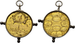 Habsburg
Leopold I. 1657-1705 Vergoldete Bronzemedaille 1686 (G. Hautsch/L.G. Lauffer) Auf die Siege über die Türken. Stadtansicht von Wien, darüber ...