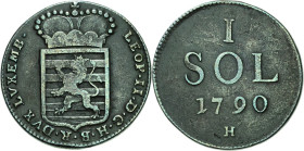 Habsburg
Leopold II. 1790-1792 Sol 1790, H-Günzburg Für Luxemburg Herinek 106 Jaeger 74 Sehr schön+