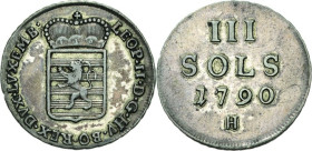 Habsburg
Leopold II. 1790-1792 3 Sols 1790, H-Günzburg Luxemburg Jaeger 75 Fast vorzüglich