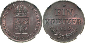 Kaiserreich Österreich
Franz I. 1804-1835 Kreuzer 1816, A-Wien Im NGC-Slab mit der Bewertung MS64+ BN Jaeger 184 Prachtexemplar. Prägefrisch