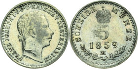 Kaiserreich Österreich
Franz Joseph I. 1848-1916 5 Kreuzer 1859, M-Mailand Jaeger 324 Prachtvolles Exemplar. Vorzüglich