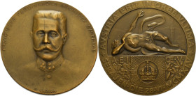Kaiserreich Österreich
Thronfolger Franz Ferdinand 1896-1914 Bronzemedaille 1914 (Weinberger) Auf seine Ermordung in Sarajevo. Brustbild von vorn / E...