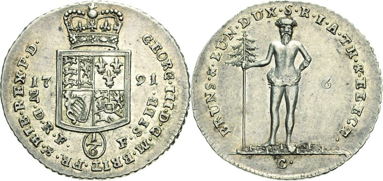 Braunschweig-Calenberg-Hannover
Georg III. 1760-1820 1/6 Taler 1791, C-Zellerfe...