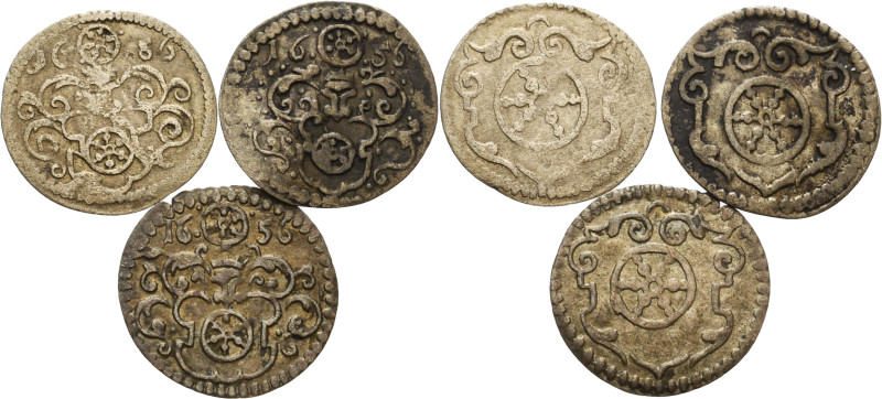 Erfurt-Stadt
 Dreier 1656. Noll-Slg. Behr 274 Leitzmann 568 3 Stück. Sehr schön...