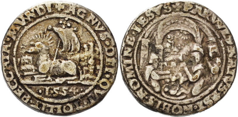 Erzgebirge
 Kleine Silbergussmedaille o.J. Lamm Gottes. Lamm Gottes mit Kreuzst...