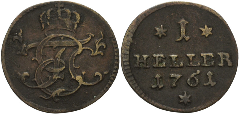 Sachsen-Hildburghausen
Ernst Friedrich III. Carl 1745-1780 Heller 1761. Hollman...