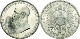 Sachsen-Meiningen
Georg II. 1866-1914 5 Mark 1902 D Kurzer Bart Jaeger 153 b Avers kl. Kratzer, vorzüglich-Stempelglanz/Stempelglanz