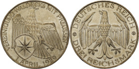 3 Reichsmark 1929 A Waldeck Jaeger 337 Vorzüglich-Stempelglanz