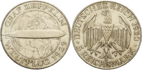 5 Reichsmark 1930 A Zeppelin Jaeger 343 Fast vorzüglich/vorzüglich-Stempelglanz