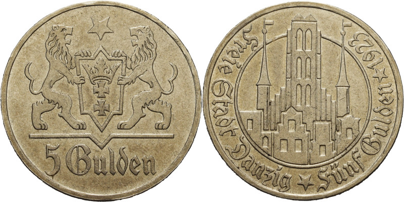 5 Gulden 1923. Marienkirche Jaeger D 9 Fast vorzüglich