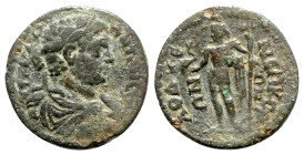 Elagabalus (218-222). Phrygia, Laodicea. Æ (23mm, 5.62g, 6h). Laureate, draped and cuirassed bust r. R/ ΛAOΔIKEΩN NEΩKOPΩN, Poseidon standing l., hold...